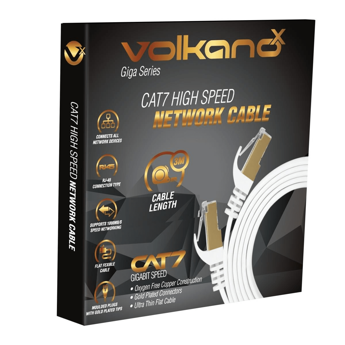 VolkanoX Giga Series 3m Cat7 Ethernet Cable White with Gold tips VK-20064-WT