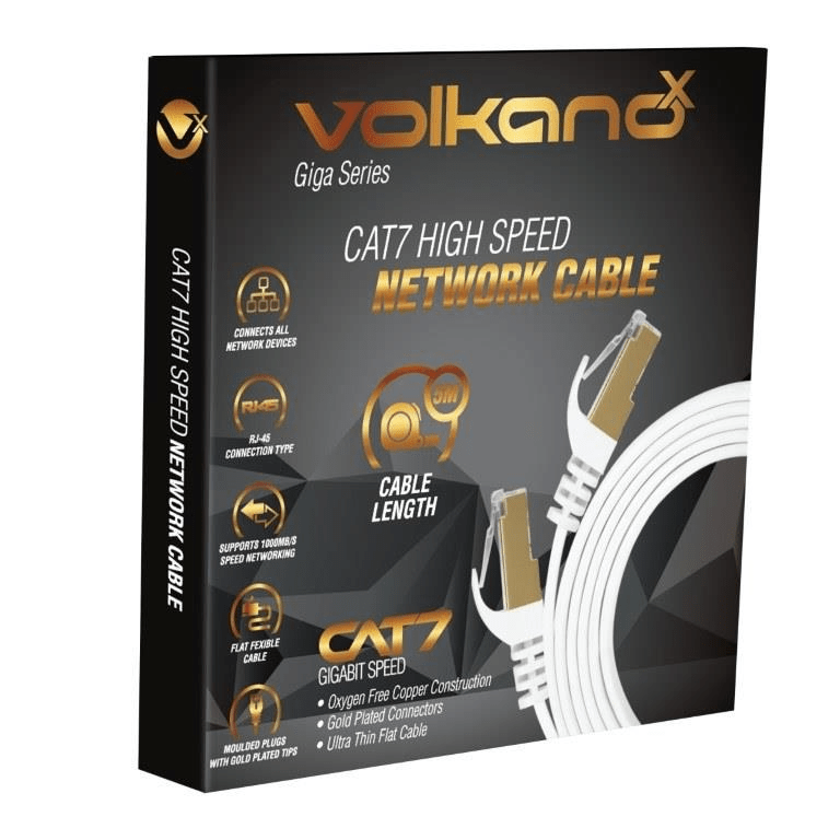 VolkanoX Giga Series 5m Cat 7 Ethernet Cable White with Gold Tips VK-20065-WT