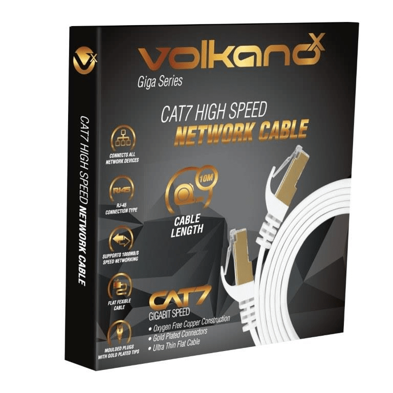 VolkanoX Giga Series 10m Cat 7 Ethernet Cable White with Gold Tips VK-20066-WT