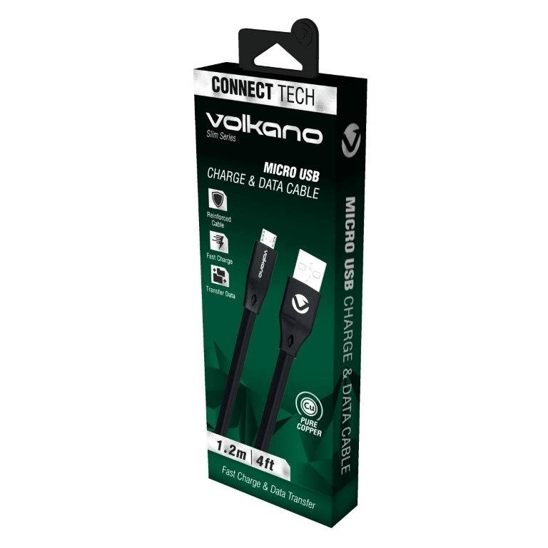 Volkano Slim Series 1.2m Micro USB Charge and Data Cable Black VK-20082-BK