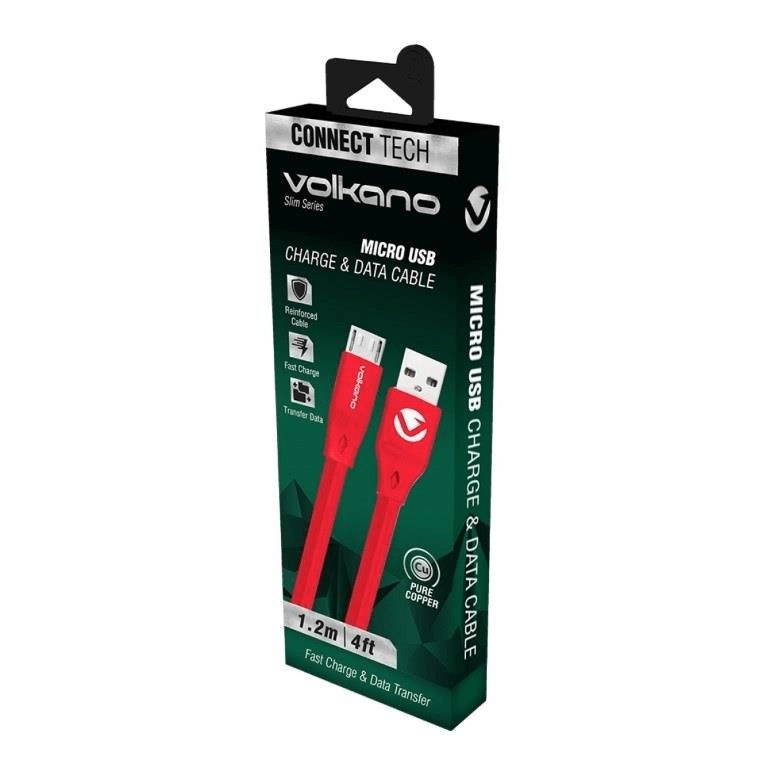 Volkano Slim Series 1.2m Micro USB Charge and Data Cable Red VK-20082-RD
