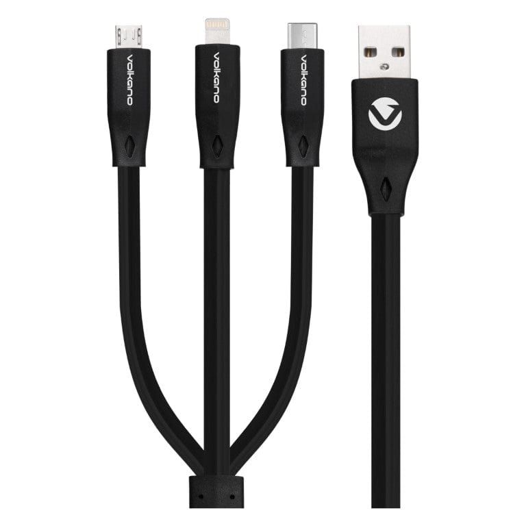 Volkano Slim Series 1m 3-in-1 Charge Cable Black VK-20086-BK