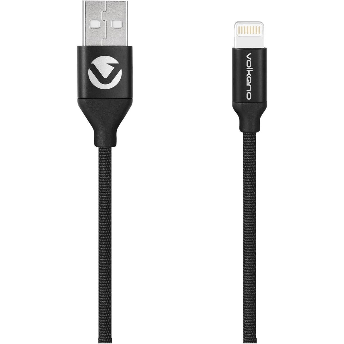 Volkano Weave Series Fabric Braided MFI Lightning Cable Black 1.2m VK-20109-BK