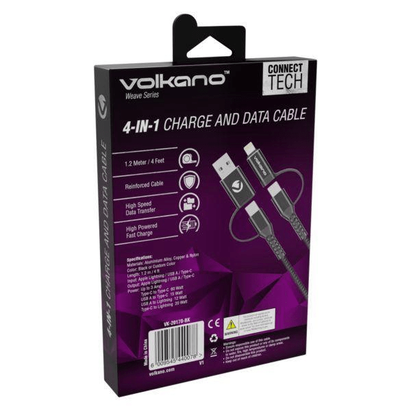 Volkano Weave Series 4-in-1 Charge and Data Cable VK-20170-BK