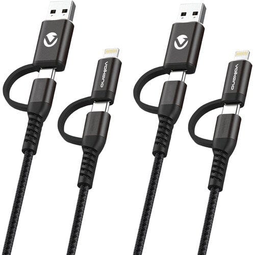 Volkano Weave Series 2-pack 4-in-1 Charge and Data Cable VK-20172-BK