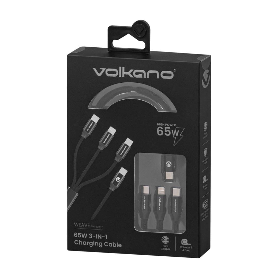 Volkano Weave Series 65W 3-in-1 Charging Cable 1.2m Black VK-20237-BK