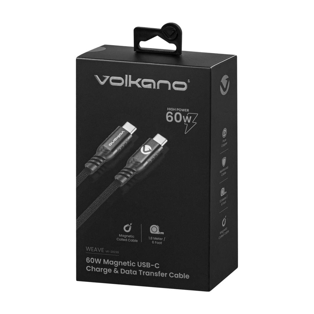 Volkano Weave Series 60W Type-C Male to Male Cable 1.8m Black VK-20239-BK