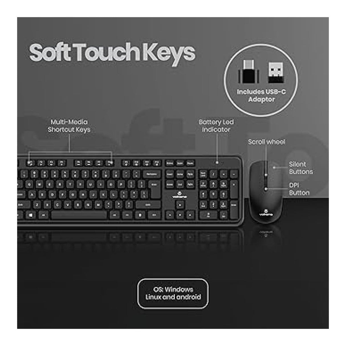 Volkano Opal Series Wireless Keyboard and Mouse Combo VK-20249-BK