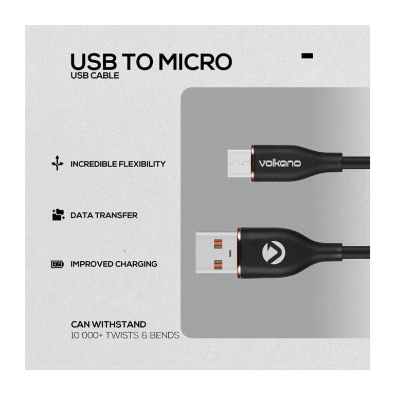 Volkano Flexi Series Type-A to Micro USB 18W Cable 1.5m Black VK-20261-BK