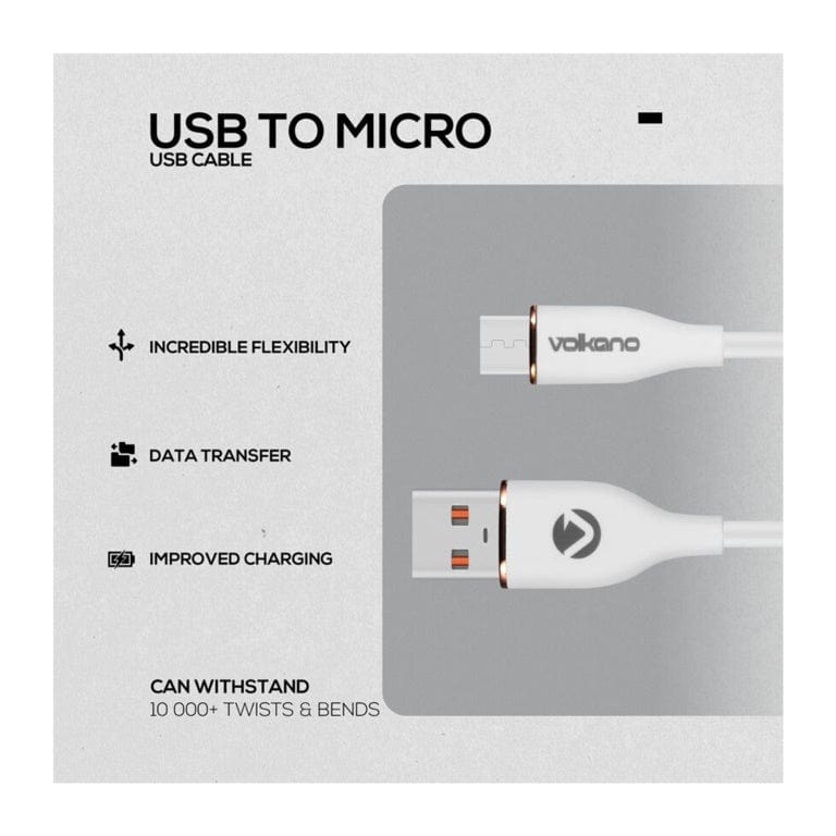 Volkano Flexi Series Type-A to Micro USB 18W Cable 1.5m White VK-20261-WT