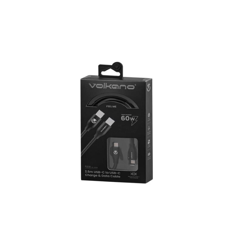 Volkano Flexi Series Type-C Male to Male 60W Cable 2.5m Black VK-20266-BK