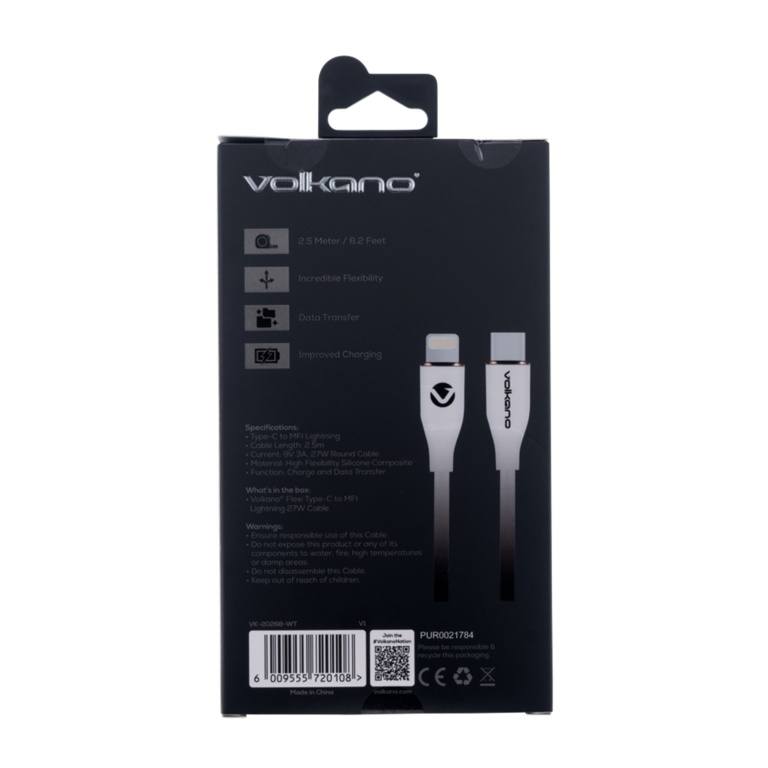 Volkano Flexi Series Type-C to MFI Lightning 27W Cable 2.5m White VK-20268-WT