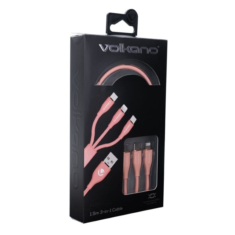 Volkano Flexi Series 3-in-1 Charging Cable 1.5m Pink VK-20271-PK
