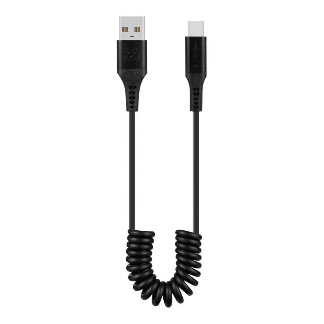 Volkano Helix Series 60W Type-C to Type-A Coiled Cable 1m Black VK-20376-BK
