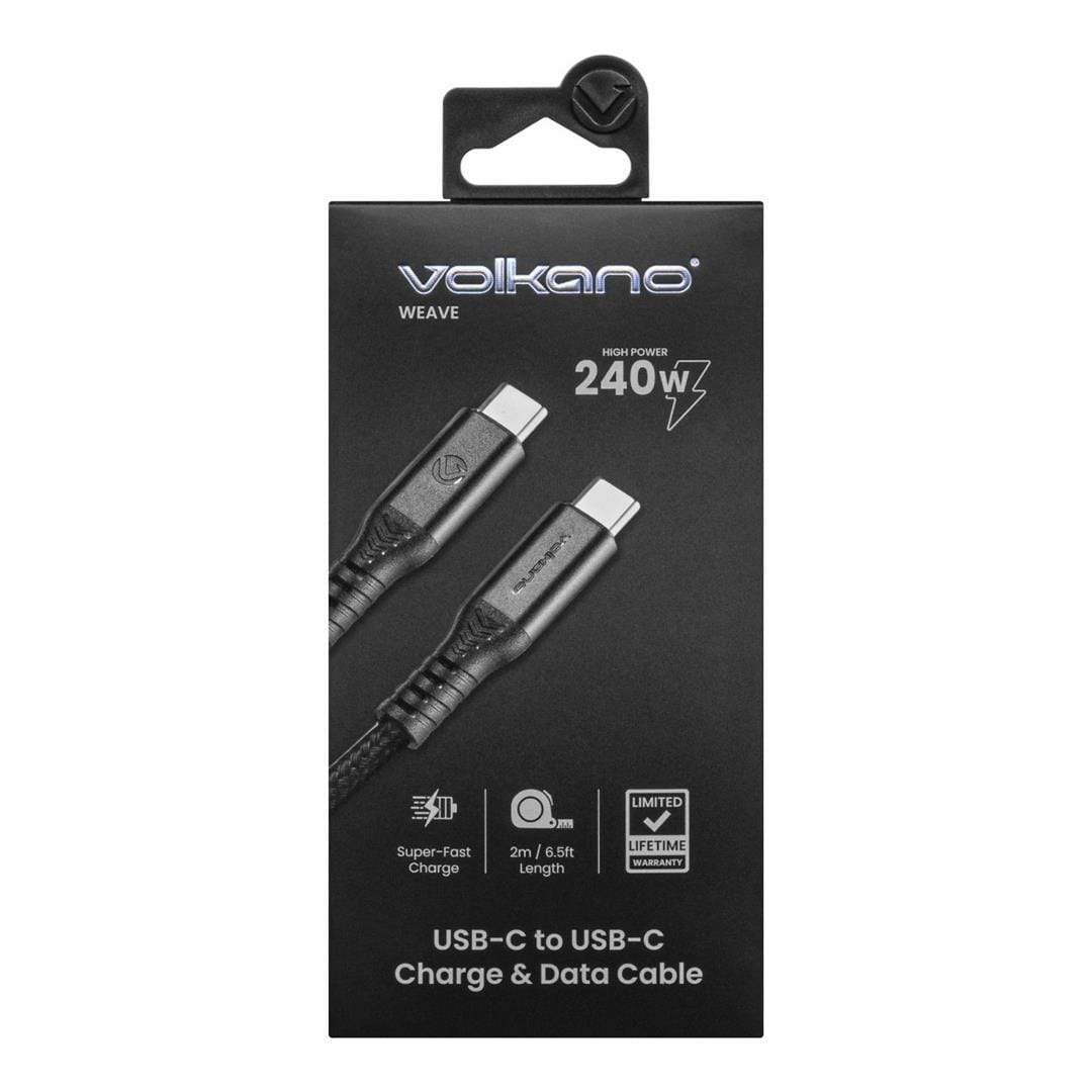Volkano Weave Series 240W Type-C Male to Male Cable 2m Black VK-30239-BK