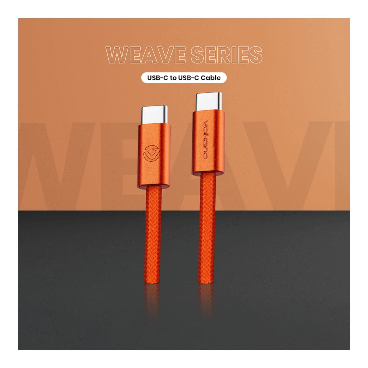 Volkano Weave Series 60W Type-C Male to Male Cable 1.2m Orange VK-30260-OR