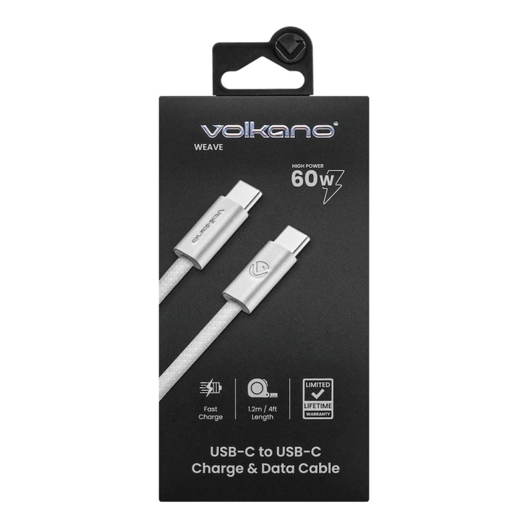 Volkano 1.2m Weave Series 60W USB-C to USB-C Charging Cable White VK-30260-WT