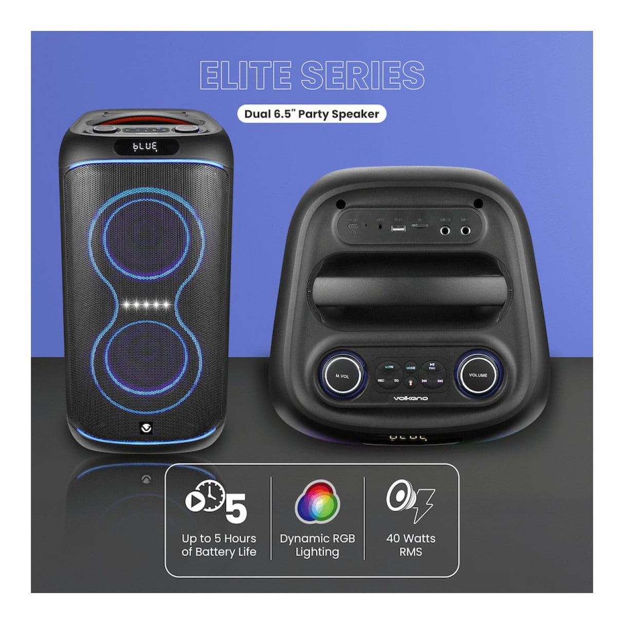 Volkano Elite Series Dual 6.5 Party Speaker VK-3904-D65-BK