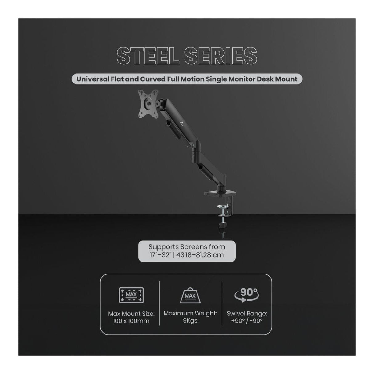 Volkano Steel Series 17-32-inch Full Motion Single Monitor Desk Mount VK-4038-BK