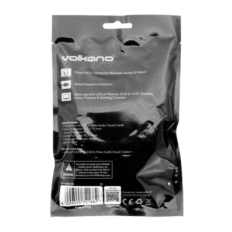 Volkano 3-RCA to 3-RCA Lead Cable 3m VK-4422-BK