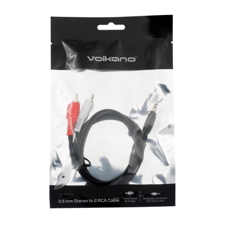 Volkano Aux to 2-RCA Lead Cable 1.2m VK-4424-BK