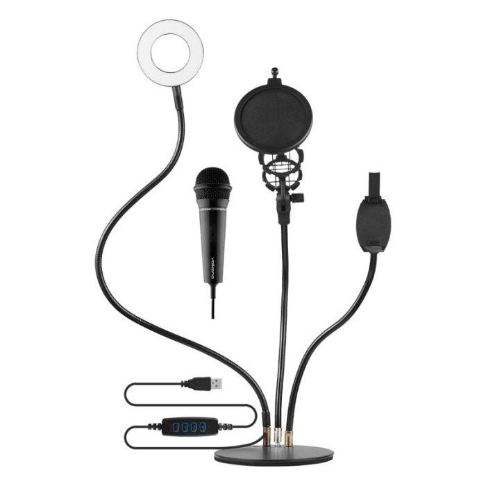 Volkano Insta Series Ring Light Desk Stand Vlogging Kit with Mic VK-6518-BK