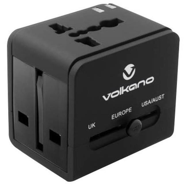 Volkano International Series with 2-port USB Charge Travel Adapter VK-8016-BK