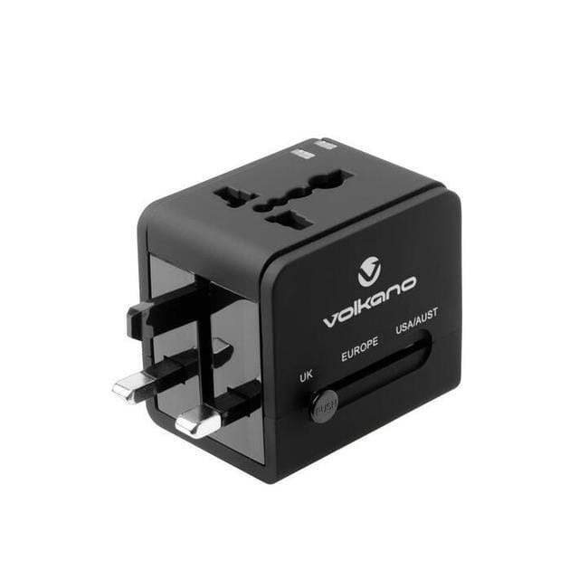 Volkano International Series with 2-port USB Charge Travel Adapter VK-8016-BK