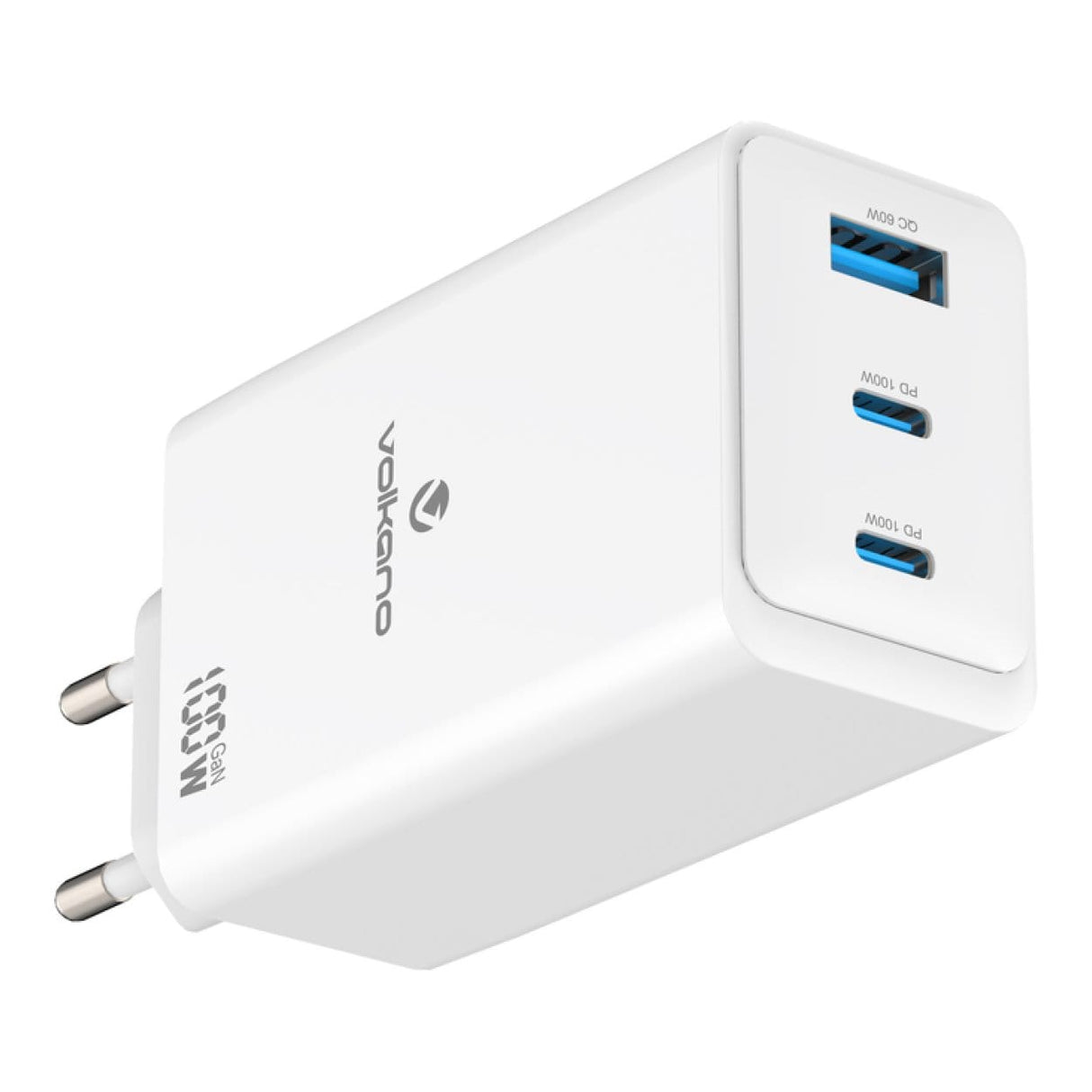 Volkano WattPro Series Triple Port 100W GanN Wall Charger White VK-8068-WT