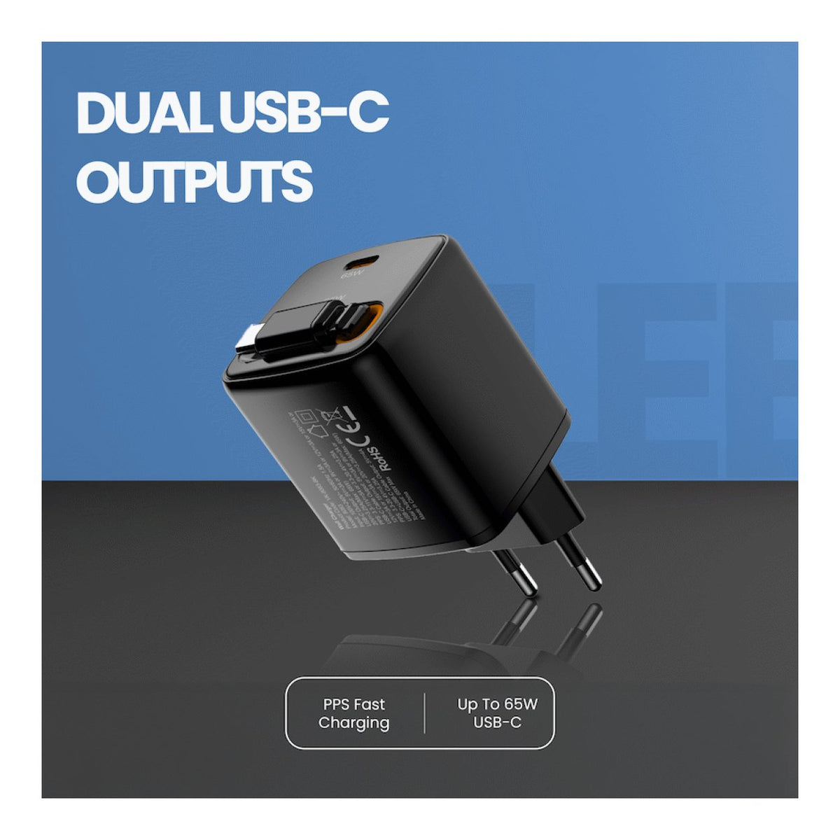 Volkano Sleek Series 65W GaN USB-C Fast Wall Charger with 75cm Retractable Cable Black VK-8083-BK(V1)