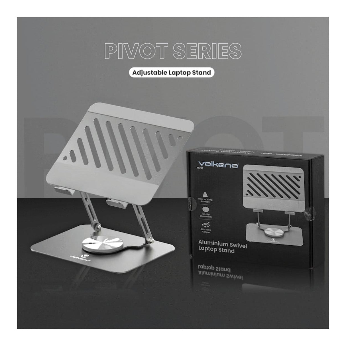 Volkano Pivot Series Aluminium Adjustable Notebook Stand VK-8149-SL