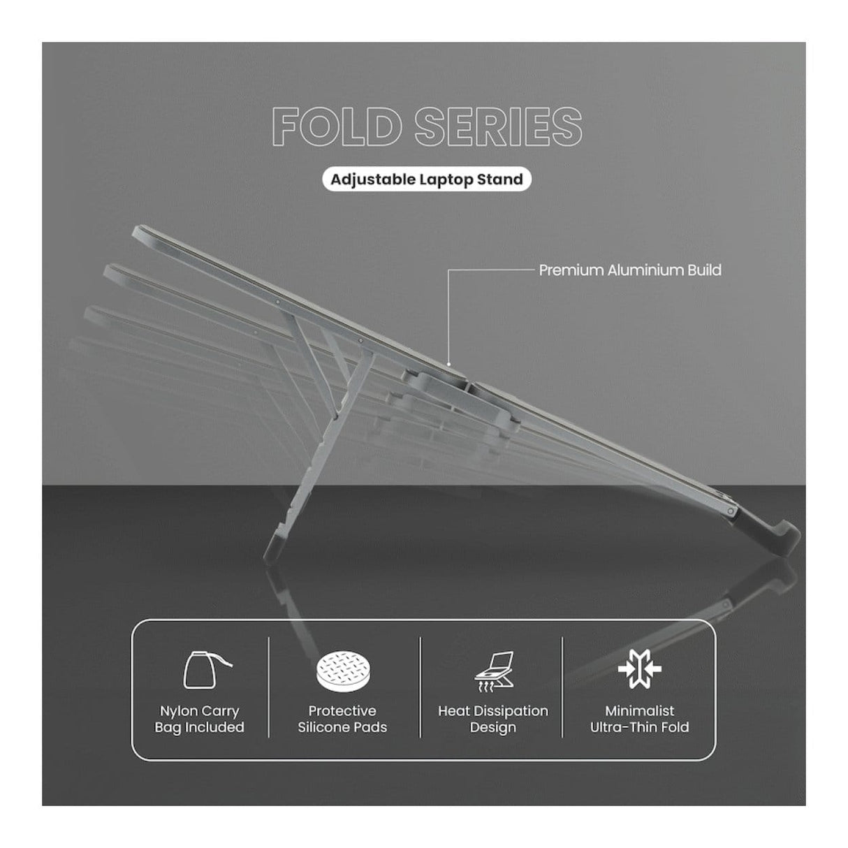 Volkano Fold Series Aluminium Adjustable Notebook Stand VK-8150-SL
