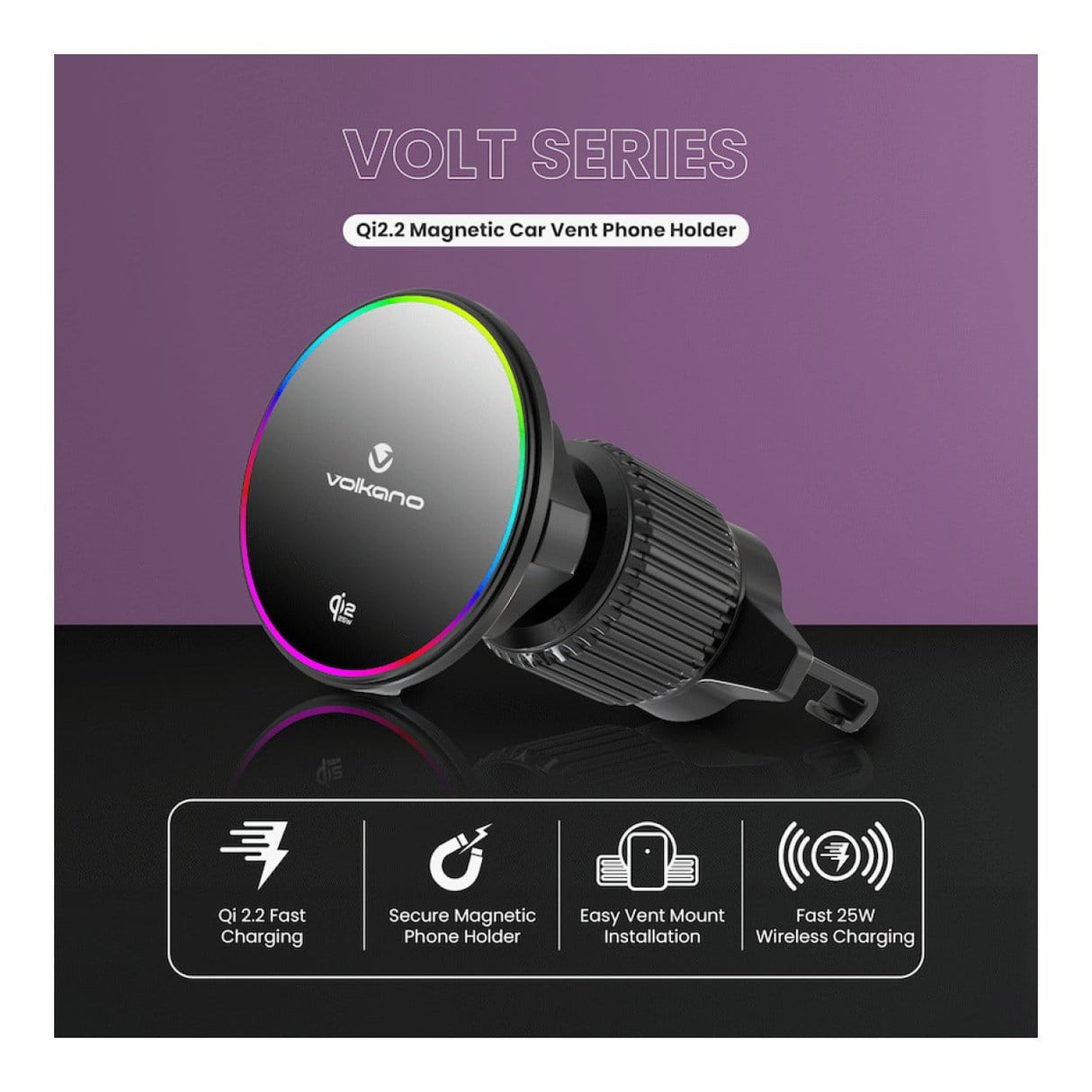 Volkano Volt Series Qi2.2 Magnetic Car Vent Phone Holder Black VK-8204-BK