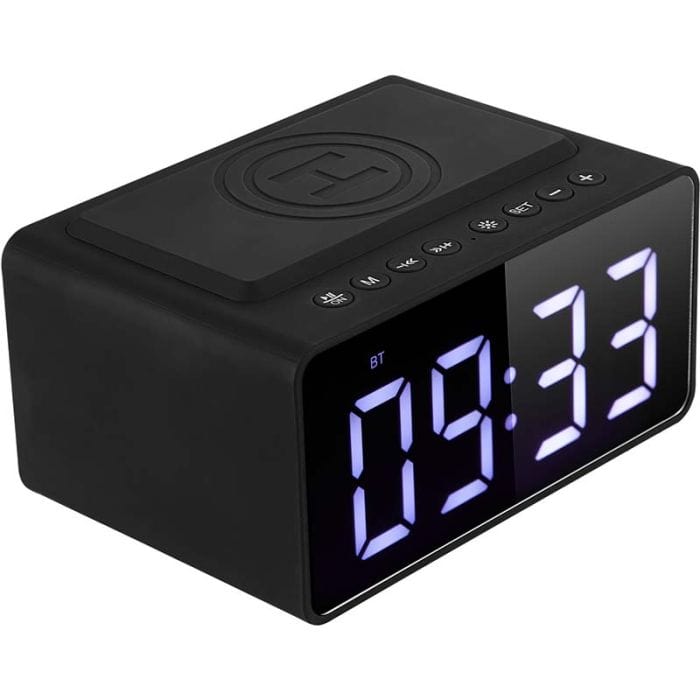 Volkano Awake Plus Series Alarm Clock with Wireless Charging and Speaker Black VK-8251-BK