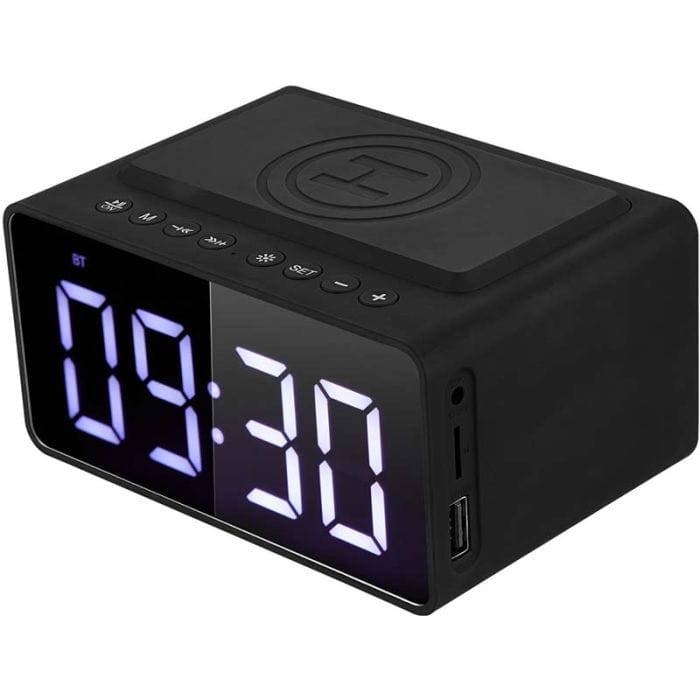 Volkano Awake Plus Series Alarm Clock with Wireless Charging and Speaker Black VK-8251-BK