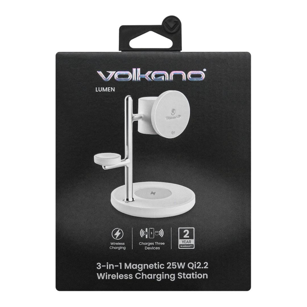 Volkano Lumen Series 3-in-1 25W Qi2.2 Wireless Charging Station White VK-8404-WT