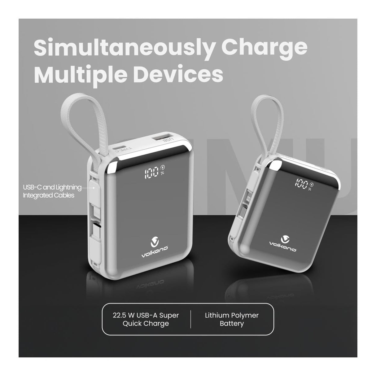 Volkano Solace Series 10000mAh Powerbank White Silver VK-9039-WT/SL