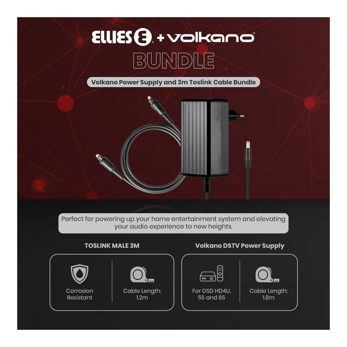 Volkano Power Supply with Toslink Cable 3m Bundle VK-BUN-75