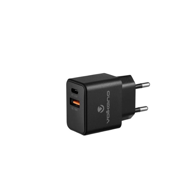 Volkano On-The-Go 2-in-1 20W PD Wall Charger Adapter VK-PDQ-302-BK