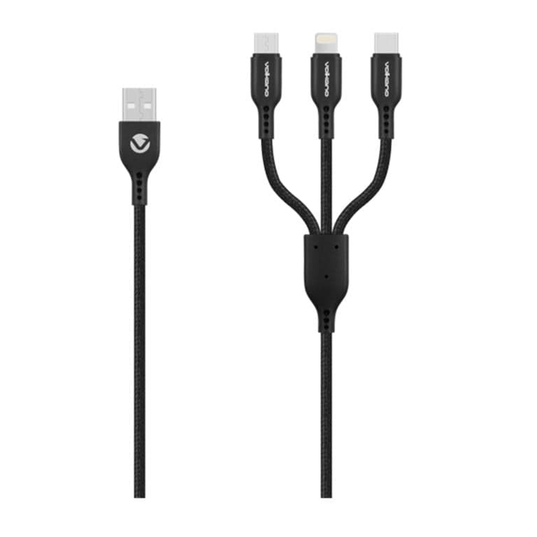 Volkano On-The-Go 3-in-1 USB Braided Charging Cable 1m VK-PDQ-304-BK