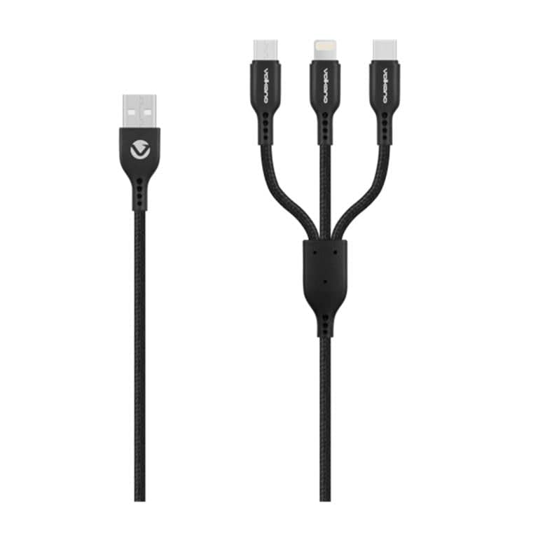 Volkano On-The-Go 3-in-1 USB Braided Charging Cable VK-PDQ103-BK