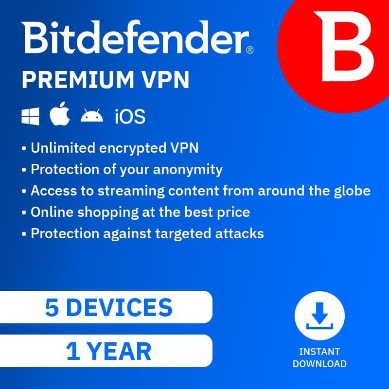 Bitdefender Premium VPN 5 Device 1-Year Subscription Download