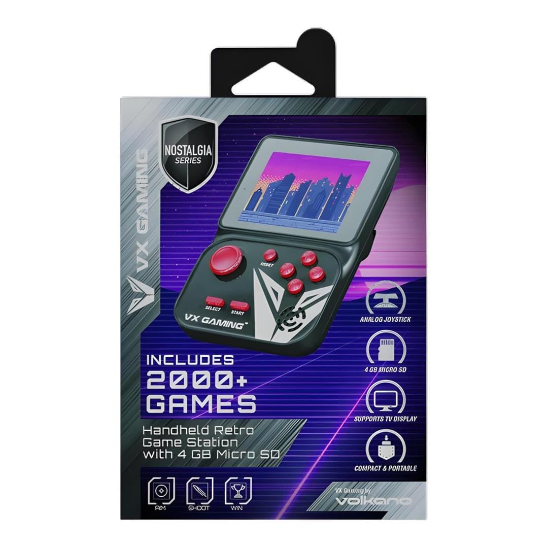 Volkano VX Gaming Nostalgia Series Handheld Retro Game Station with 4GB Micro SD Card Black VX-161-BK-CF