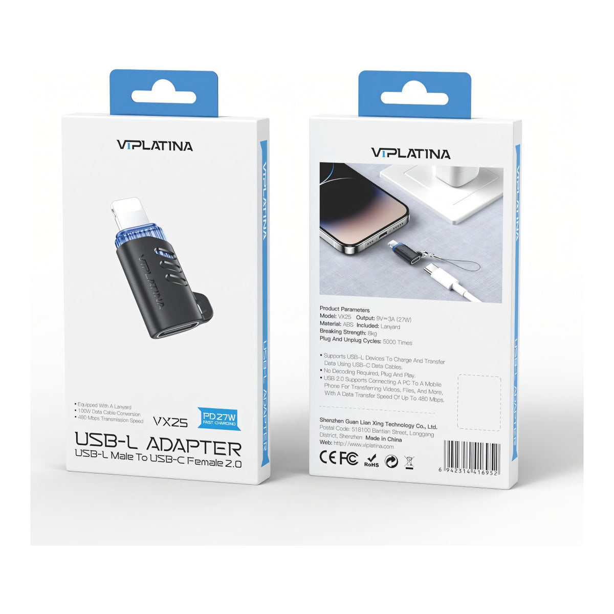 VIPLATINA VX25 USB-L Male to USB-C Female 2.0 Adapter
