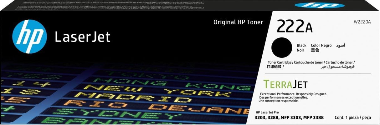 HP 222A Black Toner Cartridge 1,300 Pages Original W2220A Single-pack