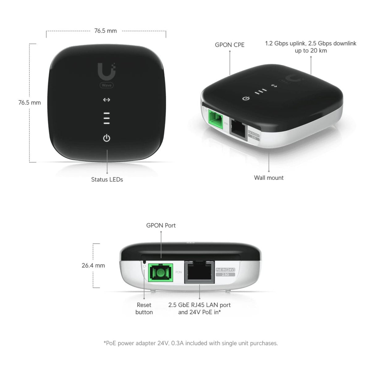 Ubiquiti UISP WaveFiber ONU SC/APC 2.5Gbps Ethernet GPON Optical Network Media Converter 20-pack Wave-Fiber-ONU-20
