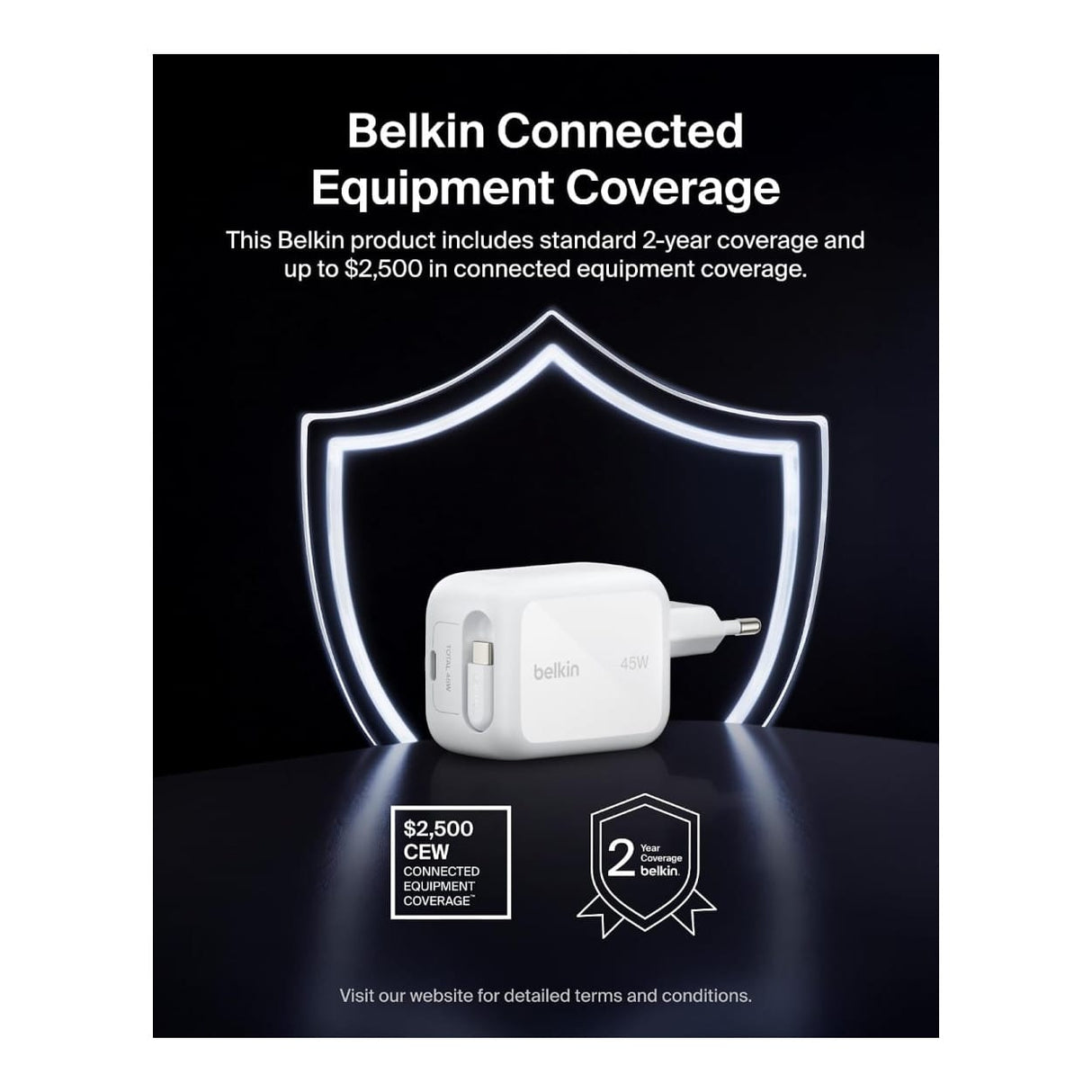 Belkin BoostCharge 45W Dual USB-C Wall Charger with Rectractable Cable - White WCH023KQWH