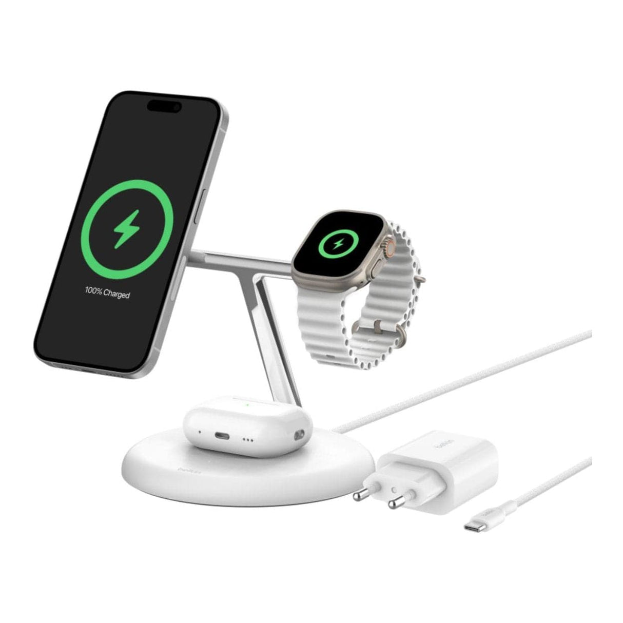 Belkin BoostCharge Pro Qi2 15W 3-in-1 Magnetic Charging Stand White WIZ032KQWH