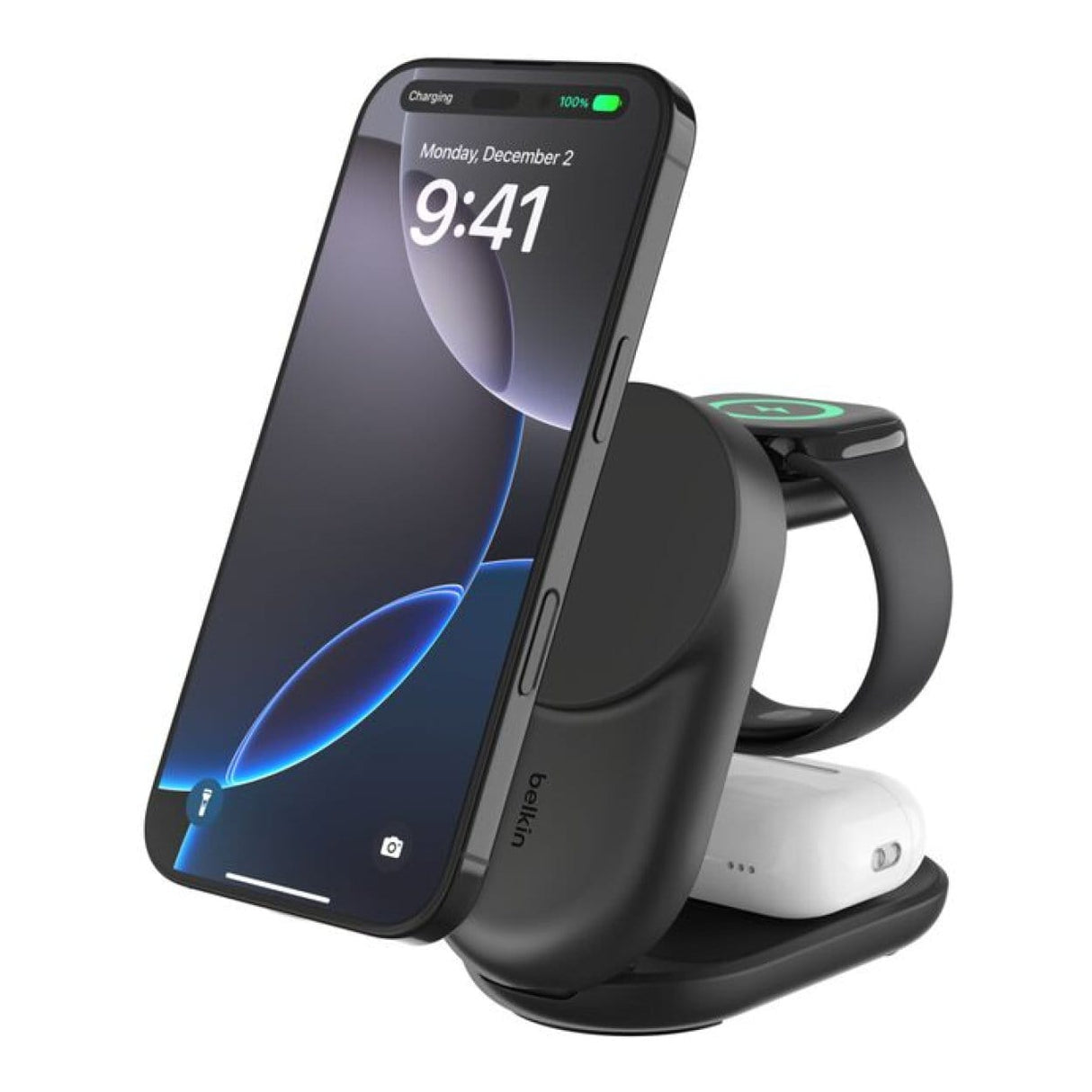 Belkin UltraCharge 25W 3-in-1 Qi2 Round Magnetic Charger Black WIZ037KQBK