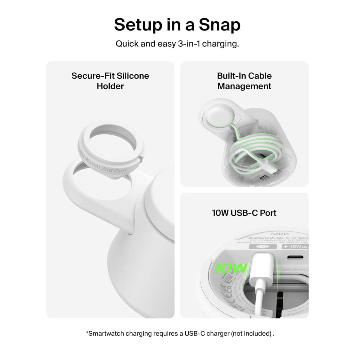 Belkin UltraCharge 3-in-1 Qi2 25W Wireless Charging Station White WIZ052KQWH